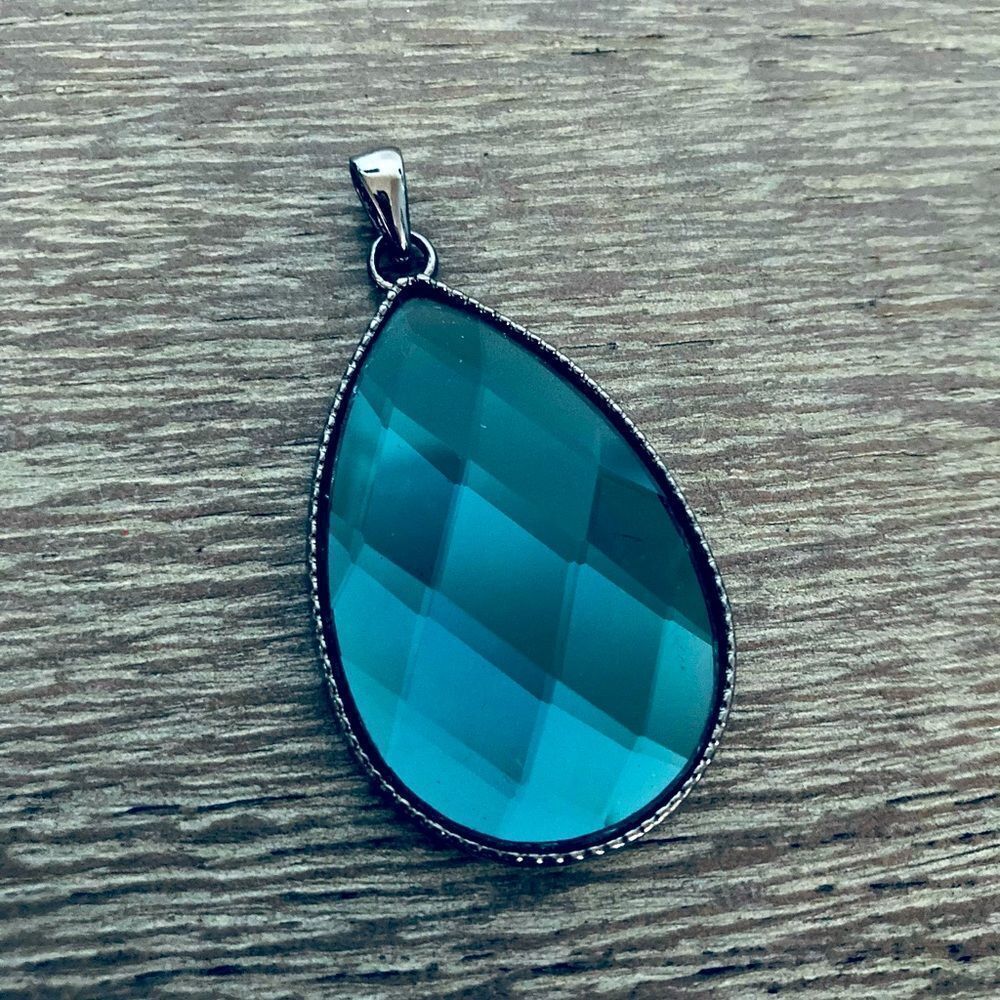Teal Blue Teardrop Jewel Necklace Pendant